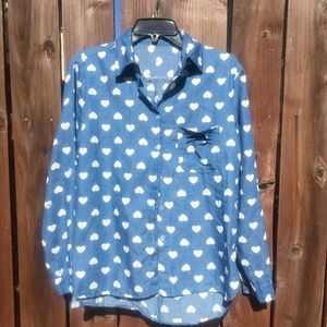 Heart Pattern Chambray Shirt One Size